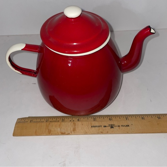 Red Enamelware Tea Kettle 1907 by Emalia Olkusz Stovetop Tea Pot Poland - Picture 9 of 10